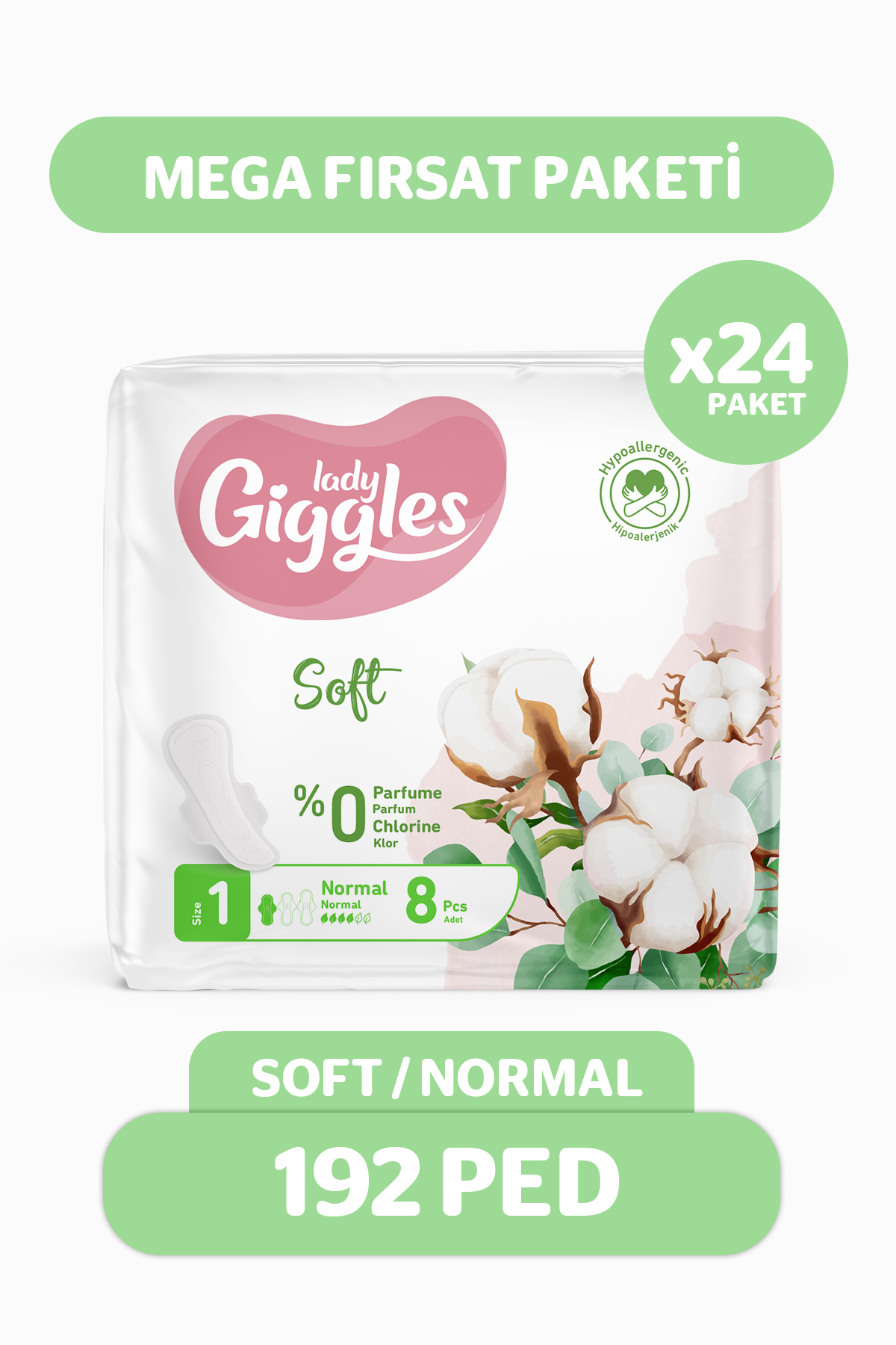Giggles Lady Soft Hijyenik Ped Normal Mega Fırsat Paketi 192 Adet